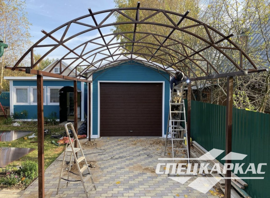 Арочный навес из поликарбоната на две машины №100 - фото 1953